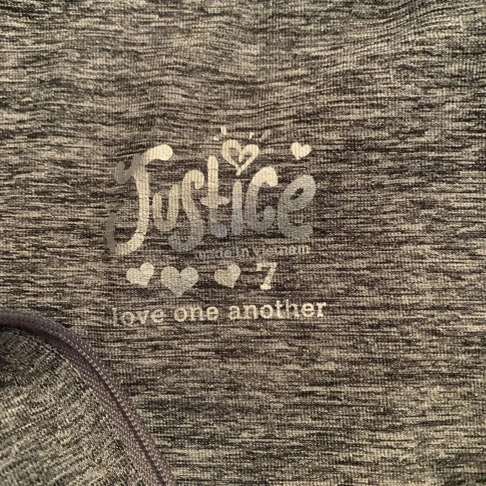 JUSTICE GIRL'S HEATHER GRAY LS 1/4 ZIP ATHLETIC PULL-OVER W/THUMBHOLES 7-EUC